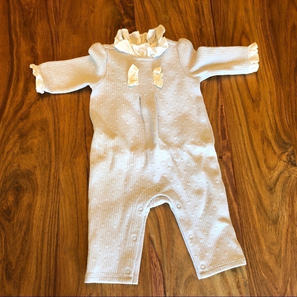 Janie and Jack Quilted Grey w/ White Ruffle Romper